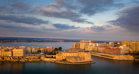 Fototapeta premium Aerial view of Taranto city castle, Italy