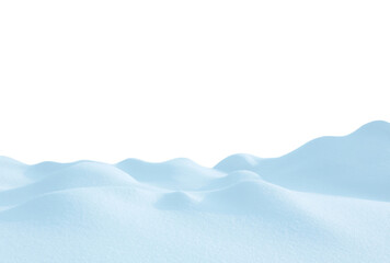 Snowfall season.Snowy Christmas Background. A large beautiful pile of snowdrift isolated on white. A big fresh snow drift.Frosty white winter scene.