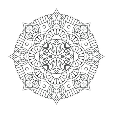 Isolated mandala in vector. Round line pattern. Vintage monochrome decorative element for coloring books