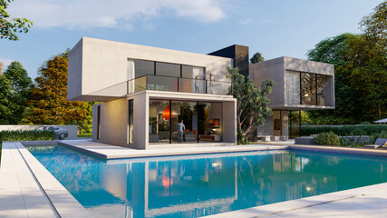 Big contemporary villa with pool and garden