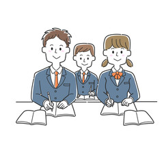 一緒に勉強している学生