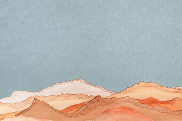 Foto op Plexiglas Woestijn landschap. Abstracte textuurachtergrond. Lagen aquarel geschilderd papier. Gescheurde randen. © TanyaJoy