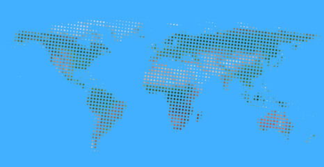 Fototapeta premium simplified colored half-tone topographic world map, vector illustration