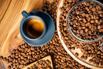 coffee beans on the wooden background