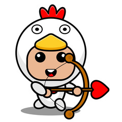 vector illustration of cartoon character farm animal mascot costume cute chicken arrow heart