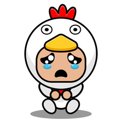 vector illustration of cartoon character mascot costume animal fowl chicken with crying expression