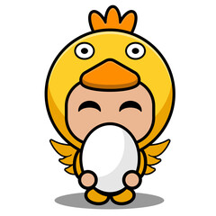 farm animal mascot costume cartoon vector illustration cute chicken holding egg