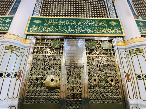 Madinah, Saudi Arabia - December 29,2021: Beautiful architecture of Prophet Muhammad tomb in Nabawi Mosque in Madinah.