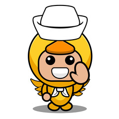 vector illustration of cartoon character mascot costume farm animal cute chicken sailor waving
