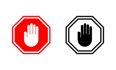 Stop icons set. stop road sign. hand stop sign and symbol. Do not enter stop red sign with hand