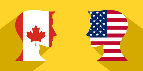face to face concept with canadian and american flags. banner, sticker, print, decorative