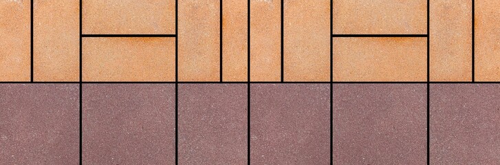 Fototapeta premium Panorama of Brown granite tiled wall with vintage pattern texture and background seamless