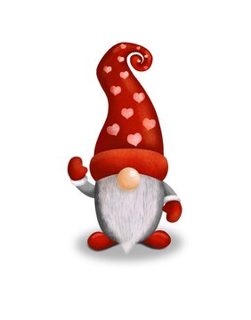 Illustration of a Christmas gnome for a postcard banner, textiles, decor. Scandinavian Nordic Gnome, Cute Christmas Santa Gnome Elf.