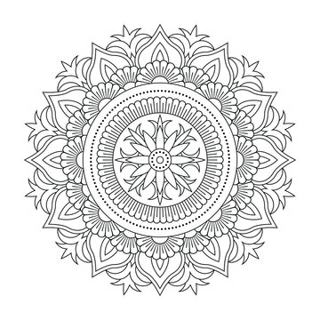 Vector black mandala. Line oriental pattern isolated on white background. Vintage monochrome decorative element. Good for coloring books and sticker