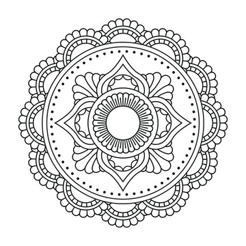 Isolated flower mandala in vector. Round line pattern. Vintage monochrome element for coloring pages and design