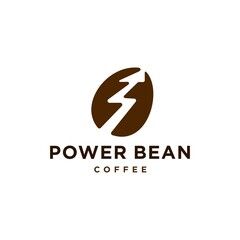 coffee bean with thunder bolt lightning energy logo vector icon symbol, modern coffee logo with arrow