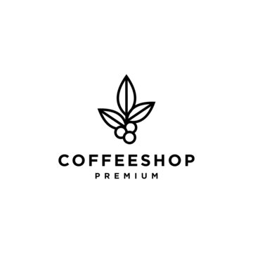 coffee bean leaf plant branch hipster minimal logo vector with leaf simple line outline icon for cafe 