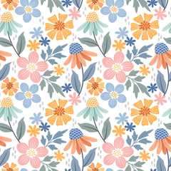 Foto op Plexiglas Kleurrijk Kleurrijke hand tekenen bloemen naadloze patroon voor stof textiel behang.