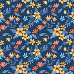 Naklejka na ściany i meble Colorful hand draw flowers seamless pattern for fabric textile wallpaper.