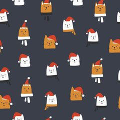 Seamless pattern.cute cats in Christmas hats vector illustration