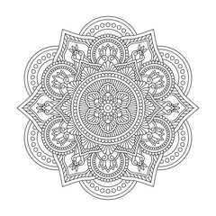 Fototapeta premium Isolated black mandala in vector. Round flower line unpainted pattern. Vintage monochrome element for coloring pages, color by number game and design