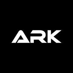ARK letter logo design with black background in illustrator, vector logo modern alphabet font overlap style. calligraphy designs for logo, Poster, Invitation, etc.