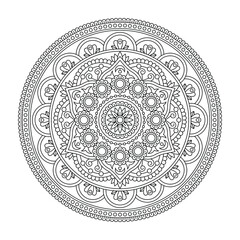 Vector mandala. Line round vintage black pattern for design isolated on white background for coloring book, pillow