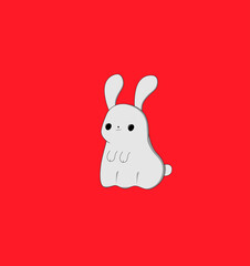 Cute ghost bunny in Halloween theme. Spooky little rabbit for halloween party. Vector illustration.