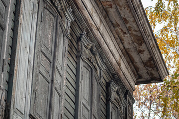 Old wooden building window roof