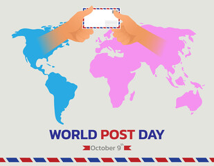World Post Day with Flying mail paper on the world with world map background