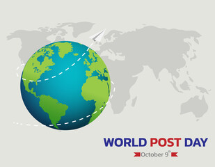 World Post Day with Flying mail paper on the world with world map background