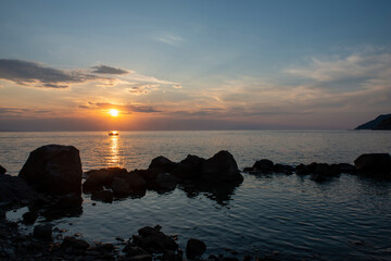 Sunset by the sea. long exposure. Galippoli, Canakkale  Turkey.
