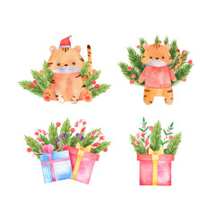 Hand drawn watercolor Christmas decoration set