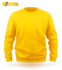 Vector realistic illustration of a yellow sweat-shirt on a white background. - obrazy, fototapety, plakaty