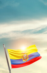 Ecuador national flag cloth fabric waving on the sky - Image