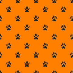 template from paw images. a set of black isolated animal paws on an orange background. 3d rendering. 3d image.