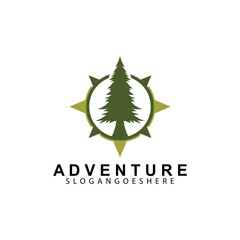 Fototapeta premium Compass and Pine tree logo design template vector. Modern concept for travel, adventure, tourism, business, search