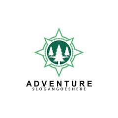 Obraz premium Compass and Pine tree logo design template vector. Modern concept for travel, adventure, tourism, business, search