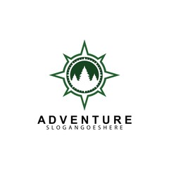 Compass and Pine tree logo design template vector. Modern concept for travel, adventure, tourism, business, search
