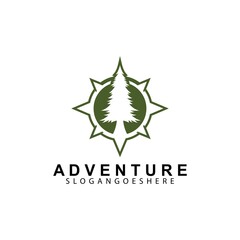 Compass and Pine tree logo design template vector. Modern concept for travel, adventure, tourism, business, search