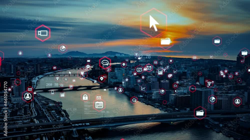 Poster smart city and communication network concept. 5g. iot (internet of things). telecommunication.