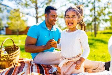 father's day celebration happy afro american man with his cute baby in summer park having fun together