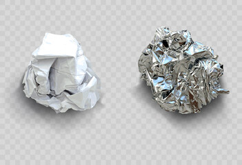Set of crumpled sheets of paper and foil - obrazy, fototapety, plakaty