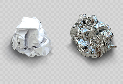 Set of crumpled sheets of paper and foil