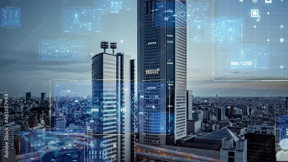 Poster smart city and communication network concept. digital transformation.