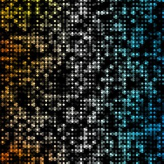 Vector black disco background with abstract geometric pattern of multi-colored dots or circles of different sizes. eps 10