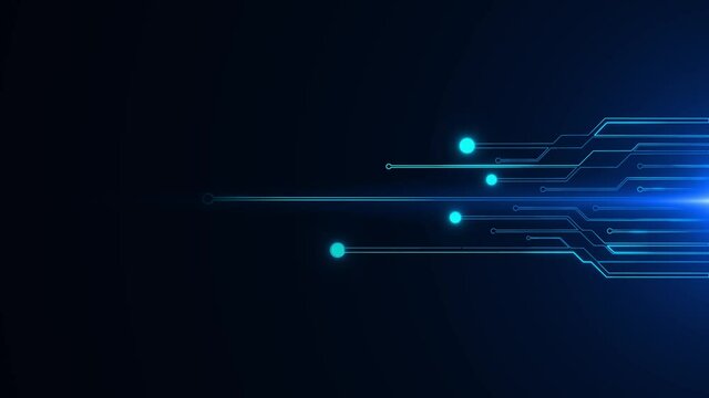 Futuristic motherboard Printed circuit board PCB circuit graphic animation background. Computer engineering, microchip connectivity, information system, science and technology, electrical circuit.
