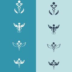 Obraz premium Medical logo template. Caduceus glyph icon, medicine and healthcare, pharmacy sign vector graphics.