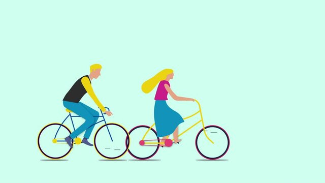 Color flat character ride a bicycle. Cycle Character Animation