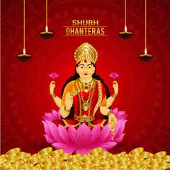 Dhanteras celebration card with vector illustration of goddess laxami